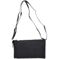 10015- BLACK PU LEATHER TRI POCKET CLUTCH / CROSS BODY BAG